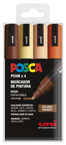 ROTULADOR UNI POSCA PC-5M 4 COLORES MADERA