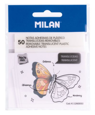 NOTAS ADHESIVAS MILAN 76X76MM TRANSPARENTE BLANCO