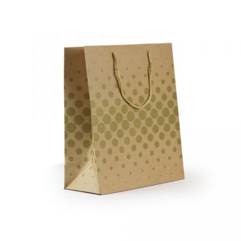 BOLSA PAPEL 180G KRAFT RECICLADO PUNTOS ORO 315X25