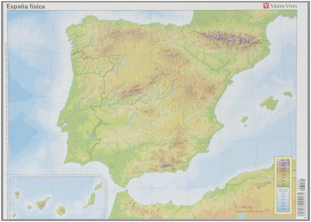 MAPA MUDO ESPAÑA FISICO COLOR